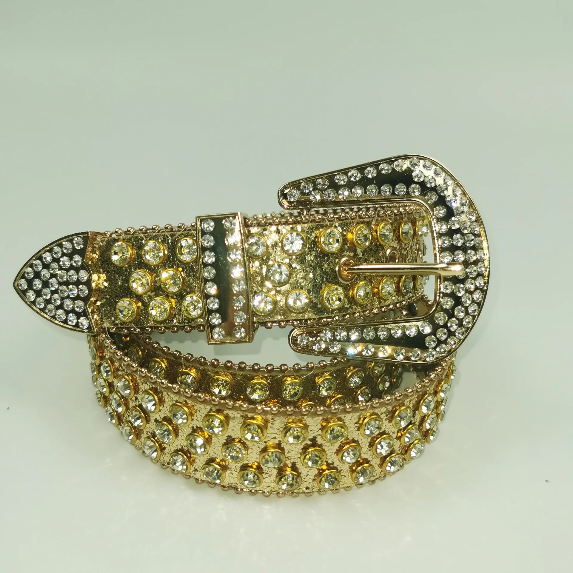 Custom logo genuine leather rivet BB belt designer shiny flower buckles diamond studded gray star rhinestone belts for women