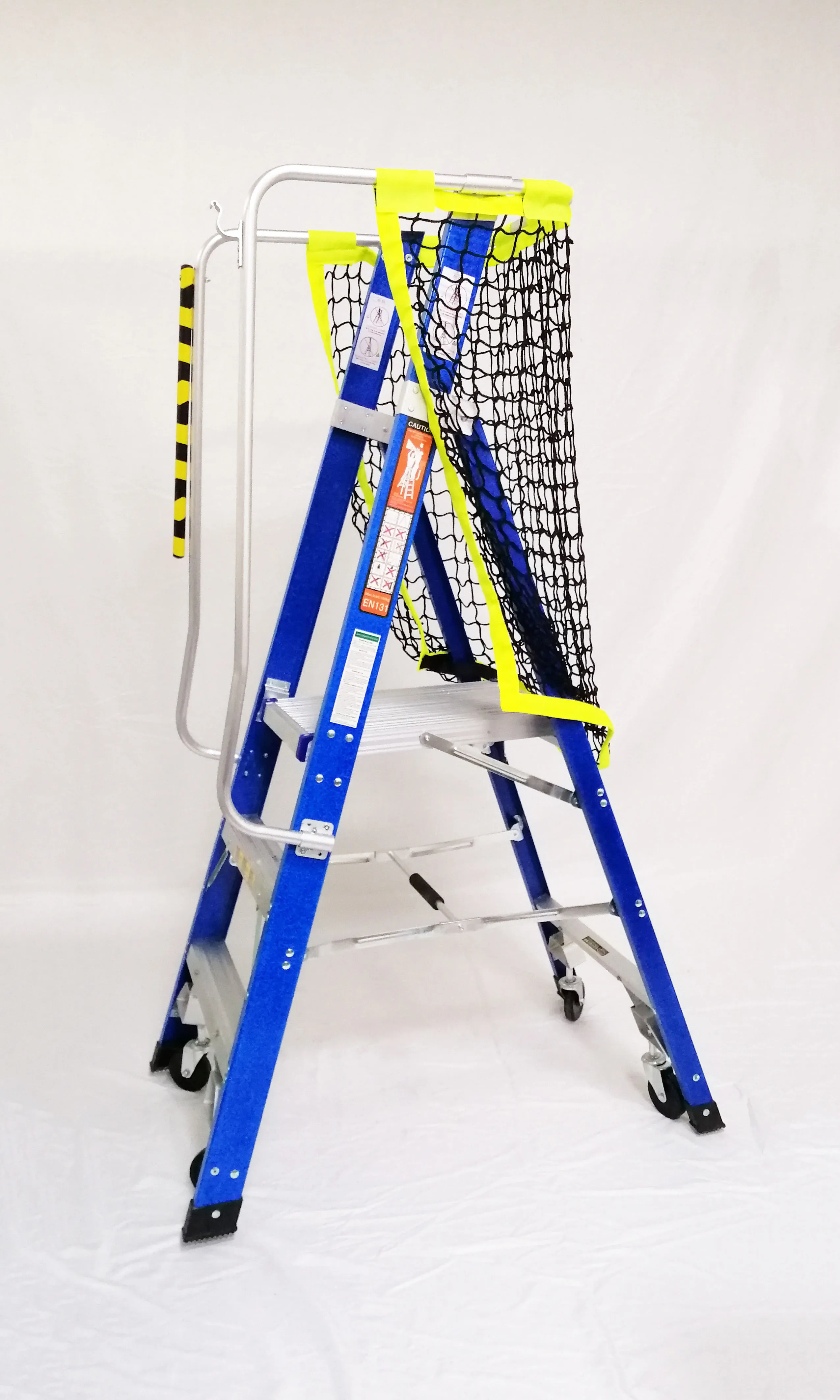 High Strength Fiberglass Mobile Platform 5 Step Warehouse Ladder With Wheels Safety Frame System