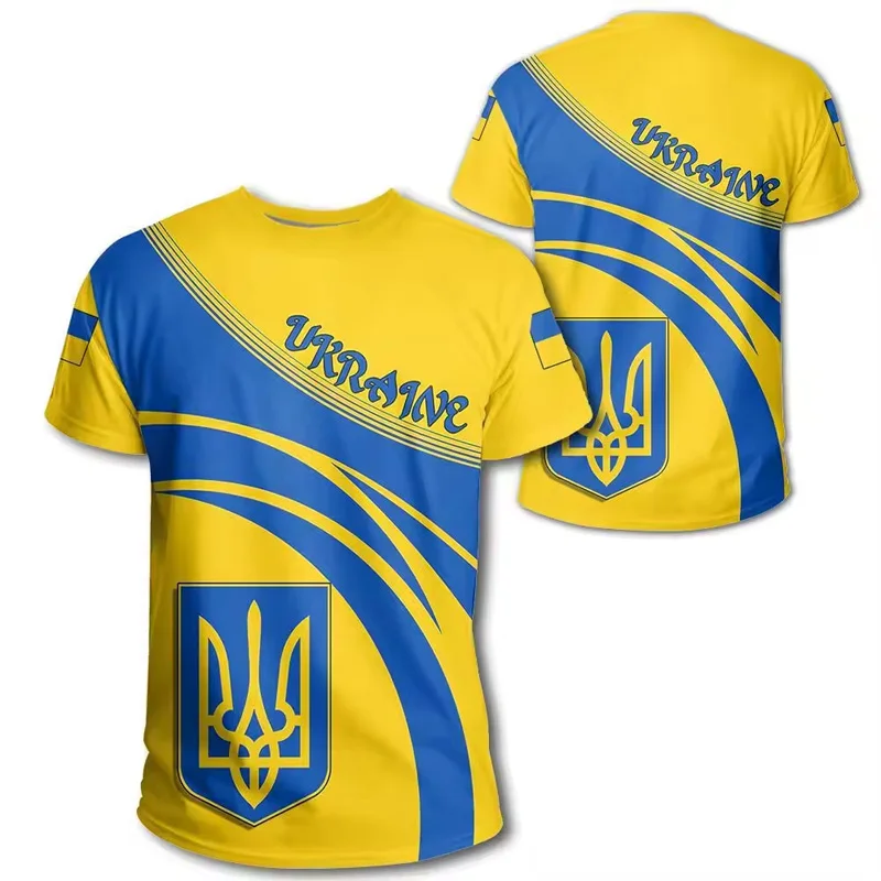 New Product Customization Breathable Quick Dry Fitness Top Ukraine Flag Male T Shirt With 100% Polyester