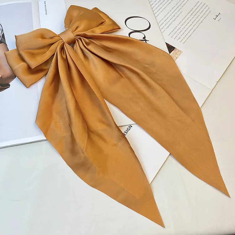 Hot Selling Silky Satin Bow Hair Clips Long Tail Bows Clip for Girls Women Large Solid Hair Bows Hairpin