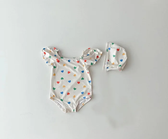 INS Newborn Baby Girls Swimsuit Summer Beach Romper Swimwear Costume With Hat Child Kids Bubble Sleeve Outfits Swimming Clothes