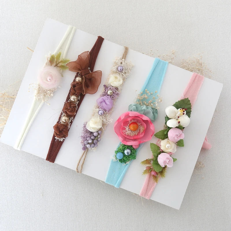 Floral Headband Tie Back For Baby Girl Boy Tieback Photo  Shoot  Newborn Hair Accessory Flower Crown