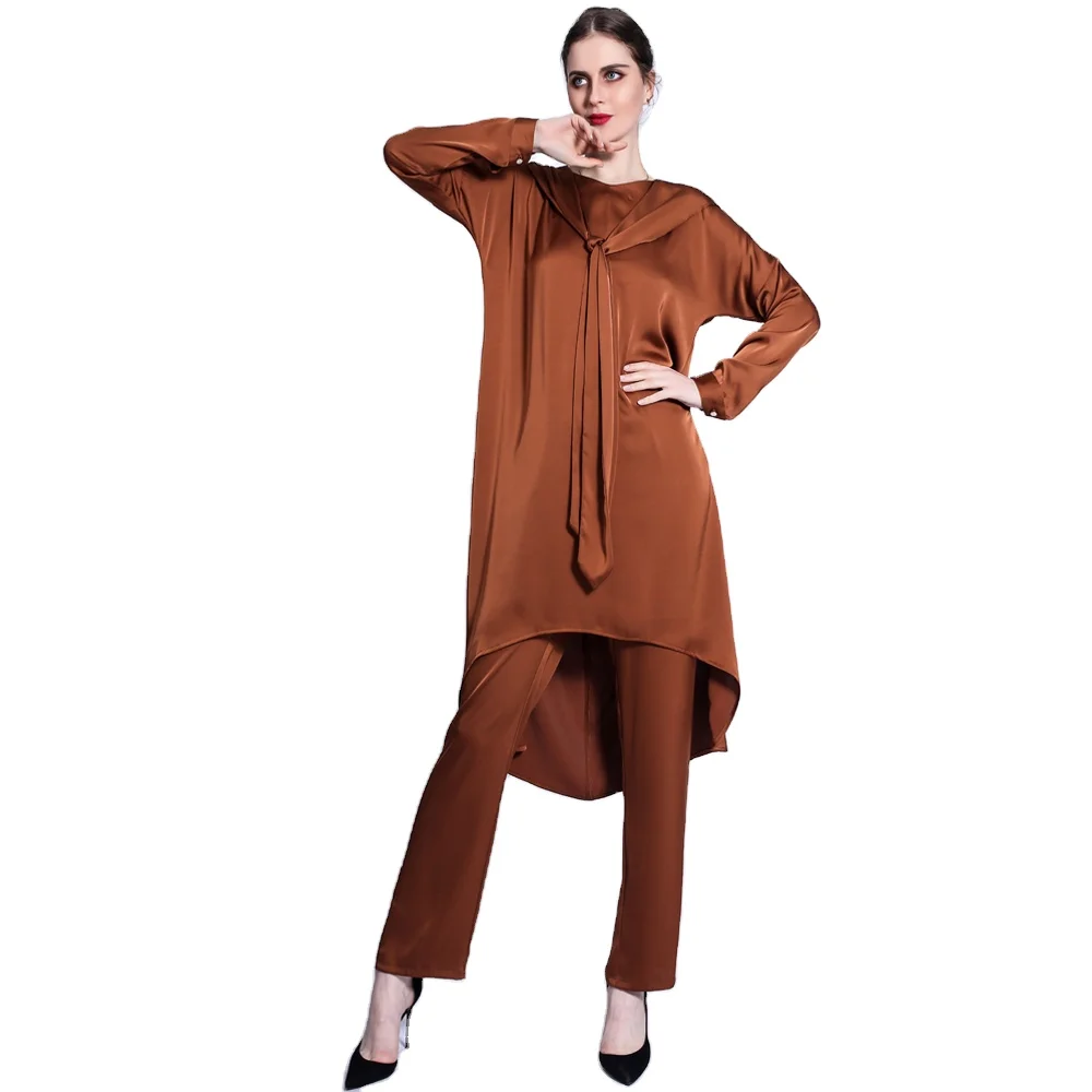 Turkish style top with hat high-end matte fabric soft and breathable Islamic trousers design 1313