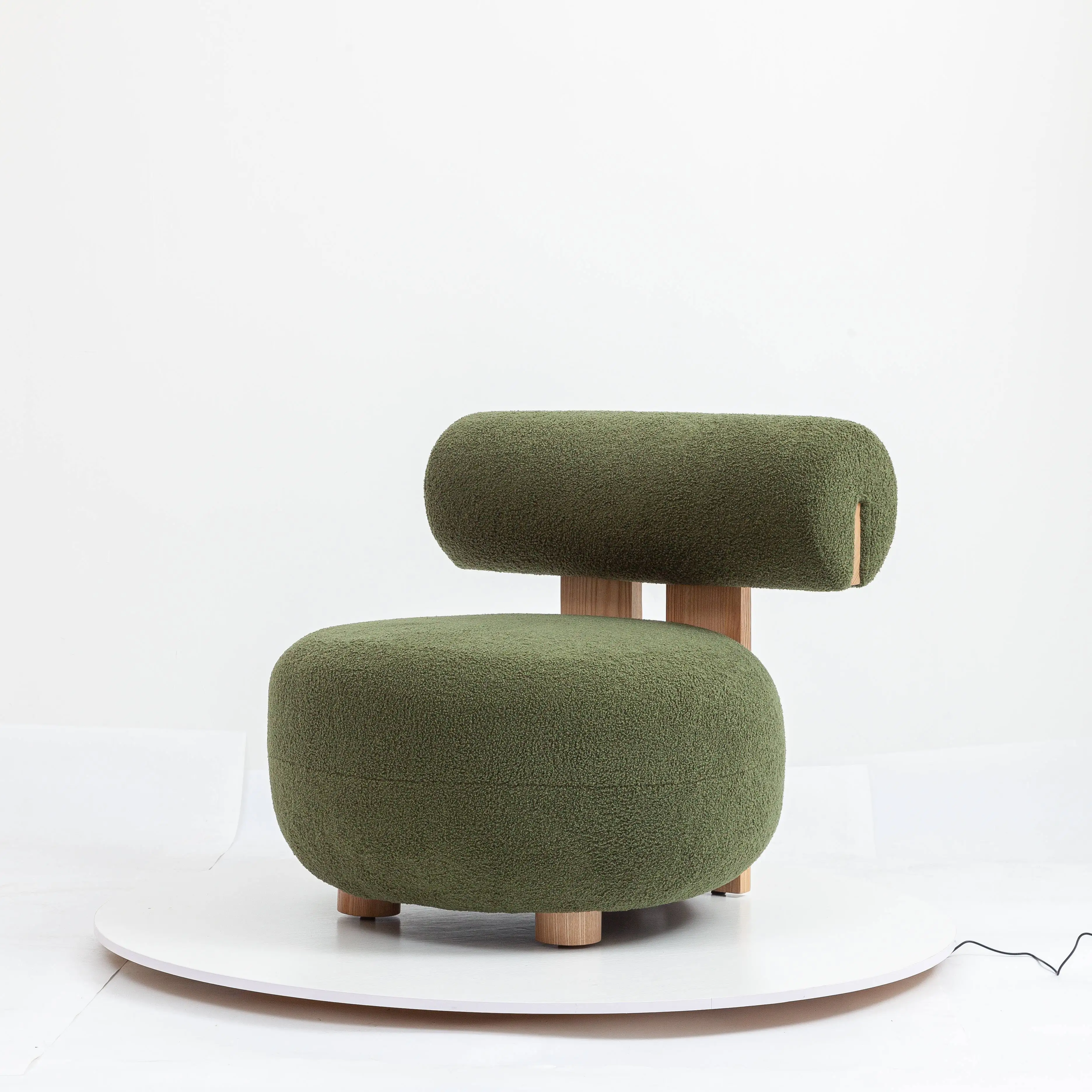 Leisure Single Seater Green Fabric Accent Chair Living Room Modern Wooden Cushion Leisure Chair