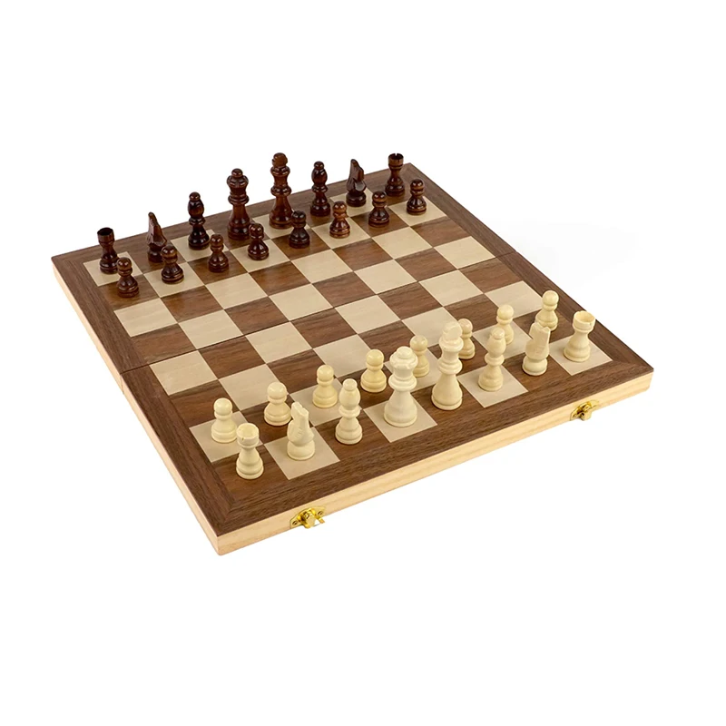 Wooden magnetic felted chess game set wooden chess board game interior storage chess pieces
