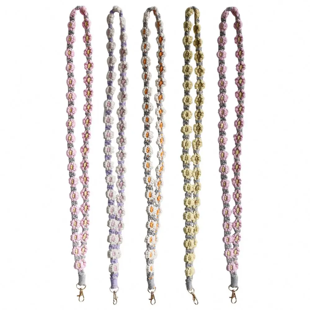 Long Mobile Phone Straps Keychain Sling Accessories Multifunctional Rope Chain lanyard Key chain boho Hand Woven Flower Keychain