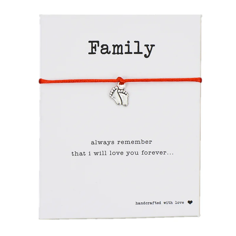 Lovely Double Feet Family Wish Bracelet Mom Dad Baby Kids Gift Simple Red String Charm Bracelets Jewelry for Women Men
