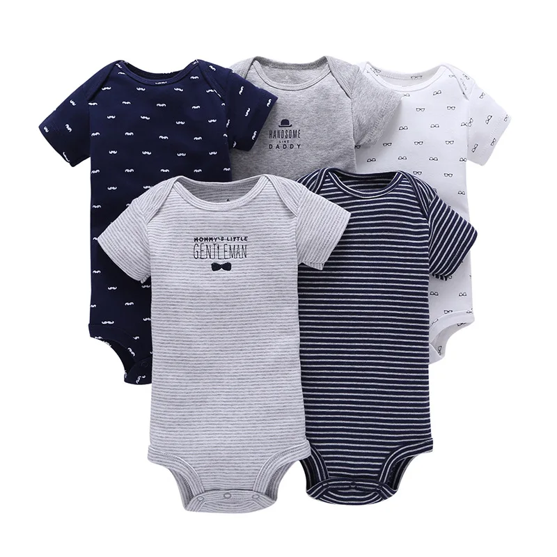 Hot Sale 6 Months Up To 24 Months Summer Short Sleeve Knitted Cotton 5 Pack Baby Rompers