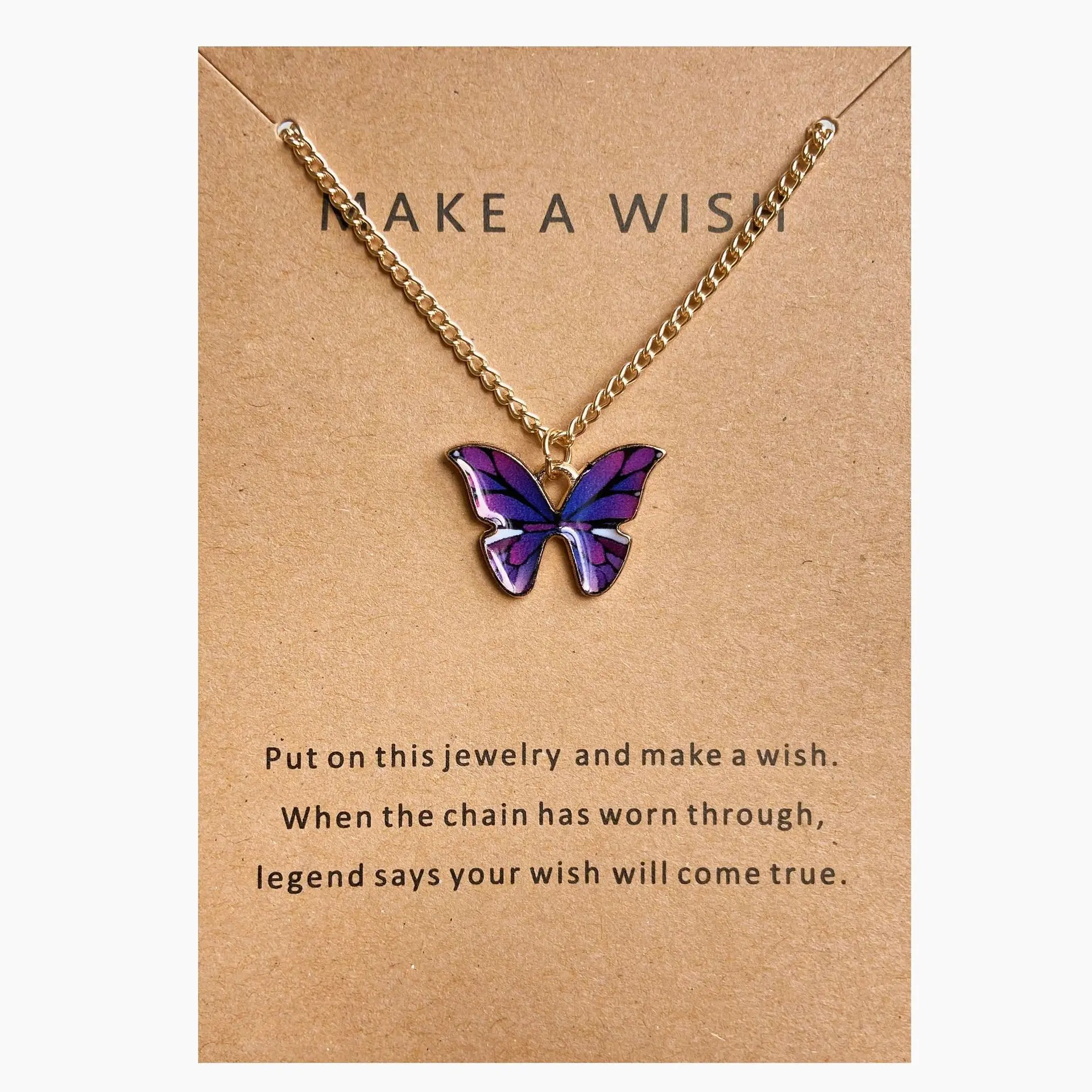 Bohemian Trendy Multiple Colors Butterfly Necklace Jewelry Thin Chain Colorful Pendant Necklace For Women
