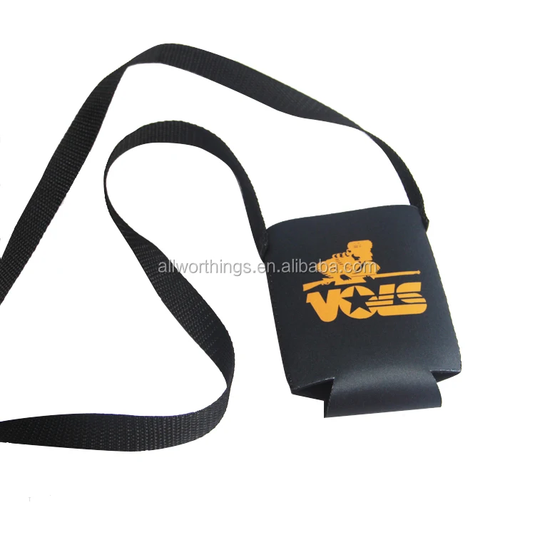 Custom Neoprene Neck Strap Beer Soft Can Cooler With Lanyard
