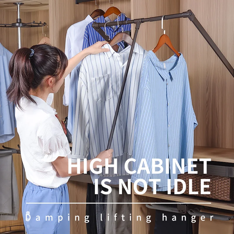 Double buffer lifting rod for clothing hand lift clothes drying rack cloth hanger/wardrobe Rail/closet Lifter