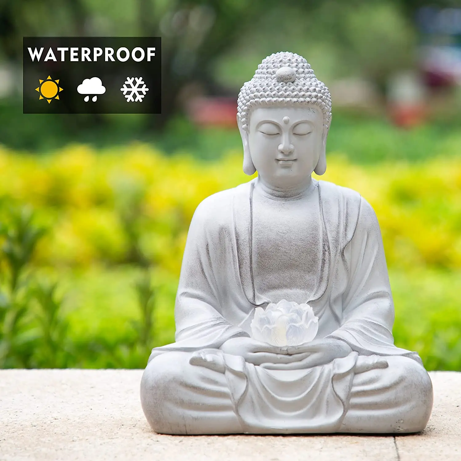 Polyresin Meditating Garden Buddha Statue Large Outdoor With Solar Lights