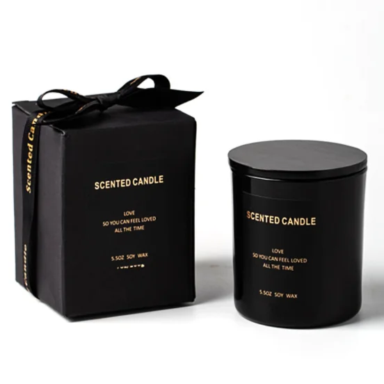 Custom High Quality Luxury Empty Container Matte Black Glass Candle Jar With Lid And Box For Candle Making Decorate