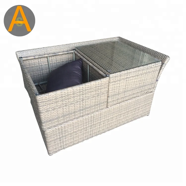 Уличная мебель, коробка для хранения, наружный садовый ротанговый плетеный ящик для хранения с подушкой