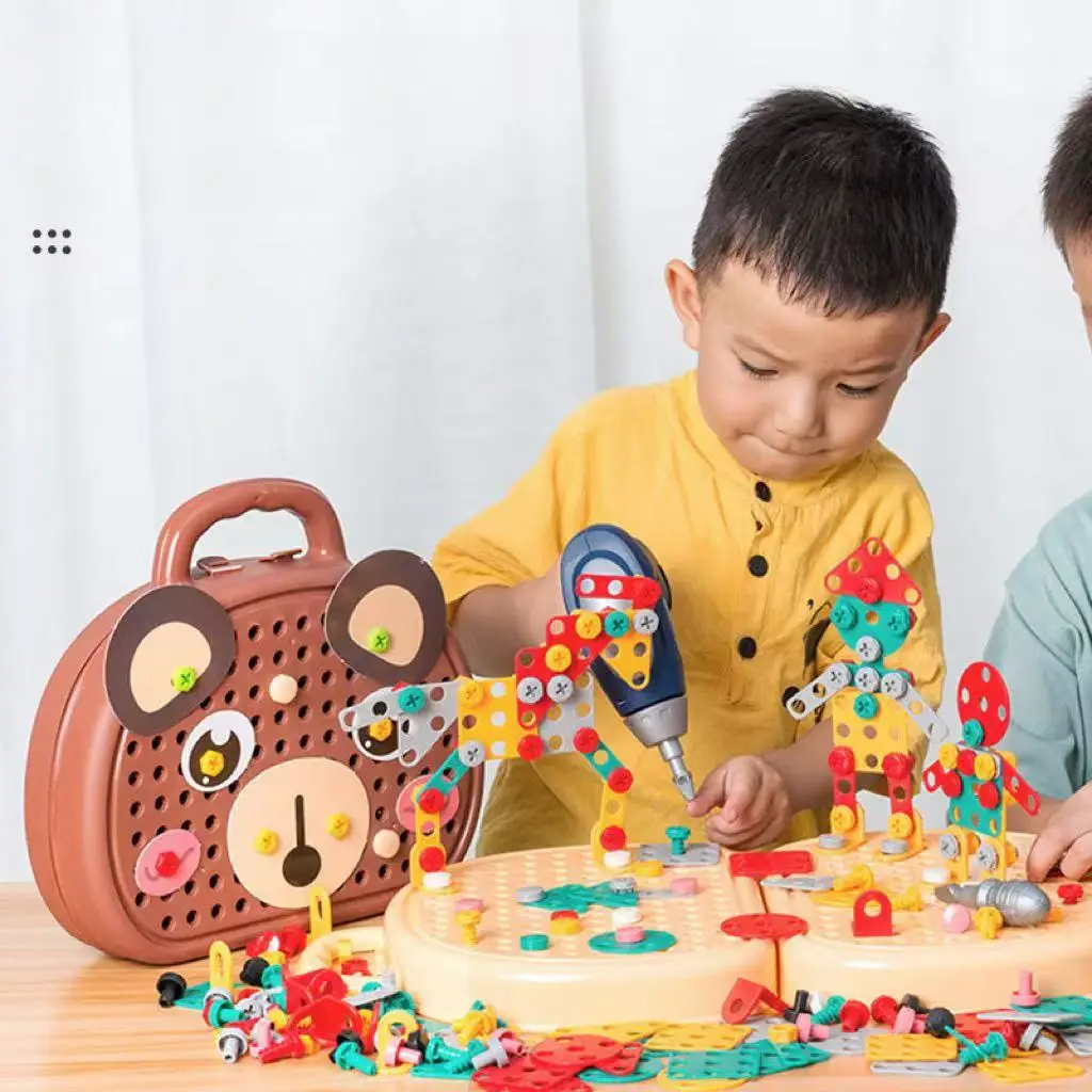 Children Drill Toolbox Driller Games Tool Toy For Boys 4 6 Years Old Screw Puzzle Kid Pretend Play Toys Gift