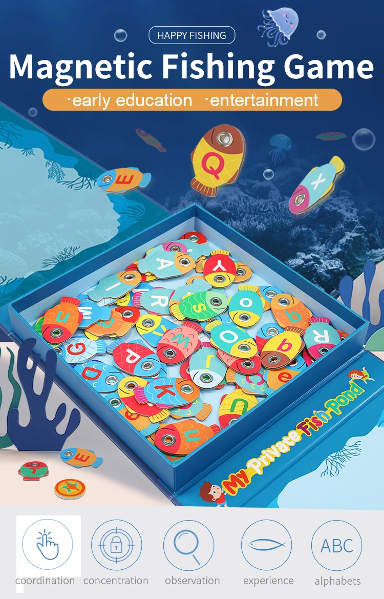 Magnetic Fishing Game Toy for Kids Catching Fish Letters Preschool Games Fishing Toys with Magnet Poles