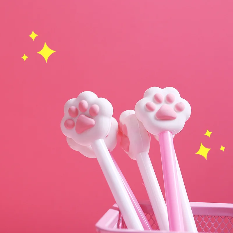 Korean Custom Cute Girl Soft Cat Claw Pen Pink Stationery 0.5mm Black School Kids Writing Gel Pen