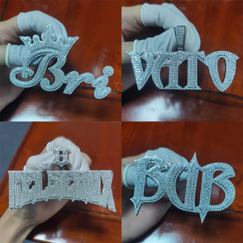 Hip Hop Jewelry Cuban Chain Diamond Custom Name Pendant Necklace Letters Pendant Diamond Personalized Chain