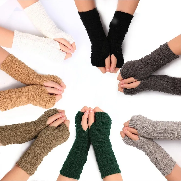 Woolen gloves for winter Knitted warm half finger gloves for women Thick winter sleeves