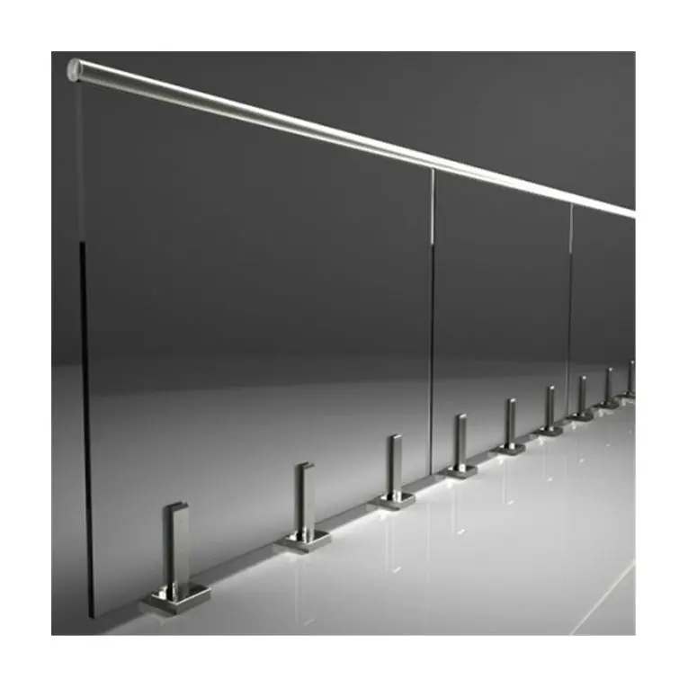 Inox railing system frameless clear glass balustrade in spigots mounting