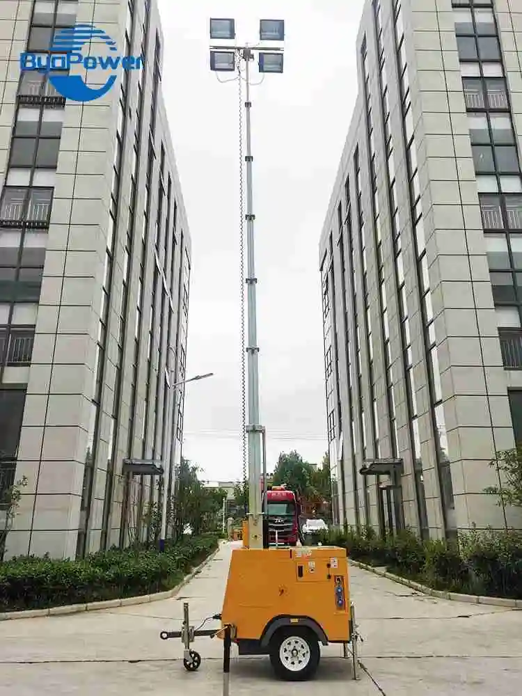 Factory Direct Sale Telescoping Rotating Solar Tower With Warning Light And Crane For Factory Lighting Solutions