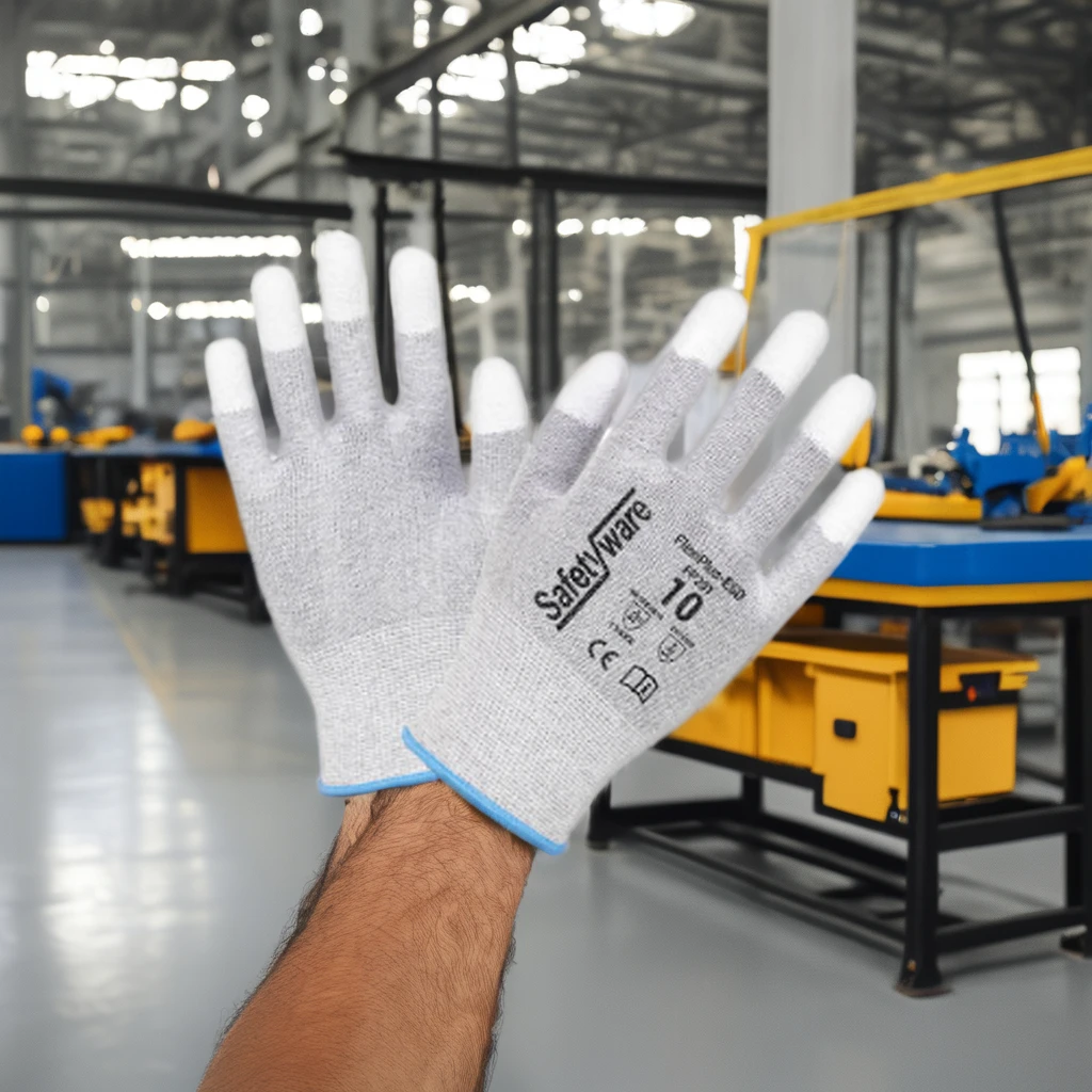 Polyester Mixed Carbon Knitted Work Gloves PU ESD Anti-Static Touch Screen Gloves with Anti-Slip Protection for Construction Use