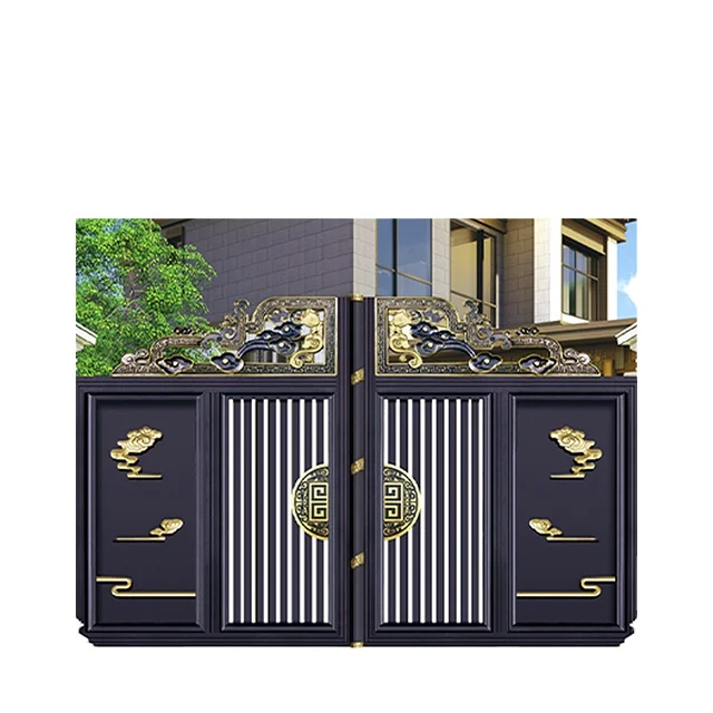 Cheap custom-made Golden paint outdoor decoration style cast aluminium gates arabesque designs courtyard gate