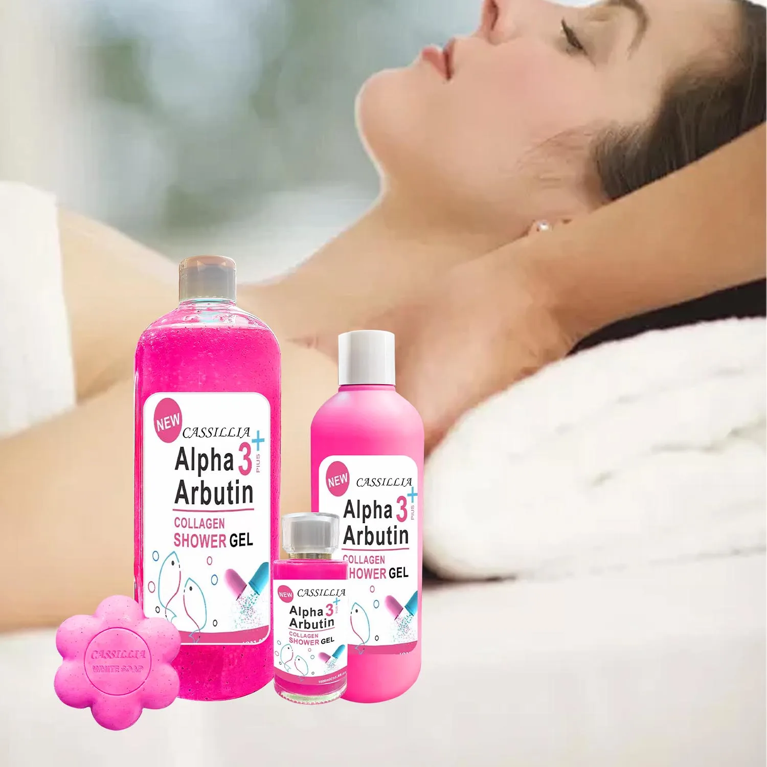 Private Label Organic Alpha Arbutin 3+ Collagen Refreshing Moisturizing Body Skin Care Shower Gel de douche Whitening Body Wash