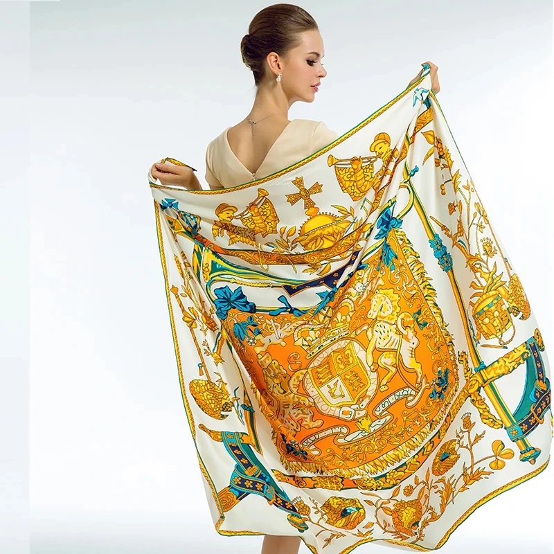 Large Satin Scarf for Women Silk Custom Printing Square Silk Scarves 130*130cm