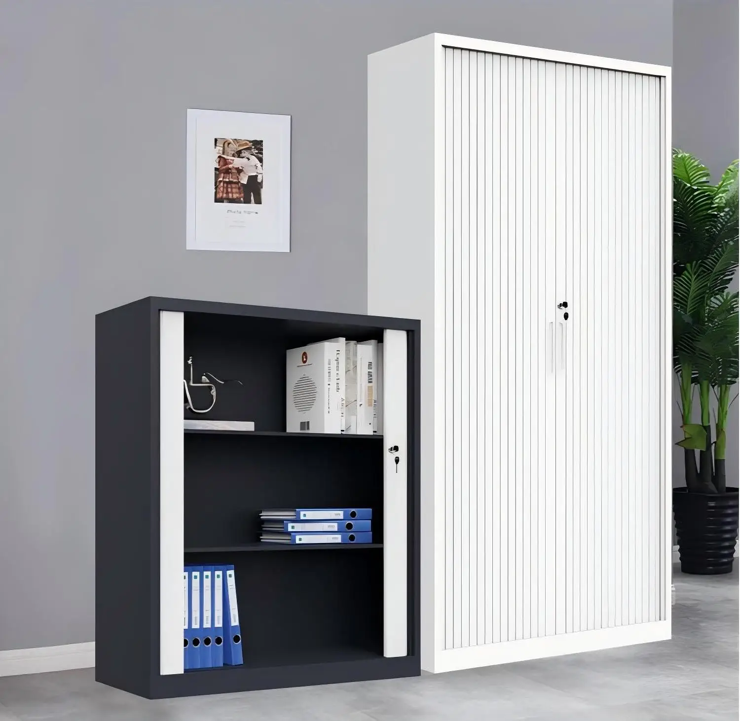 Shelf Cupboard Luxury Metal File Storage Cabinet Roller Tambour Door Shutter Steel Use for Apartments Modern for Home Key Lock