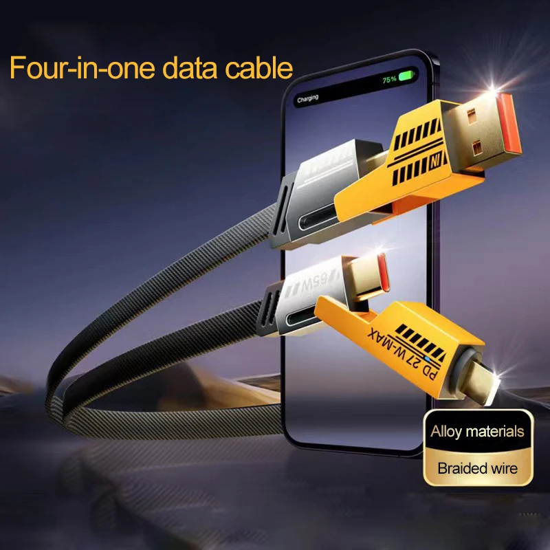 New Trend 4 In 1 Zinc USB Cable PD 65W 27W Multifunction USB Fast Charging Cord For Charger Cable Nylon Braided Zinc Alloy