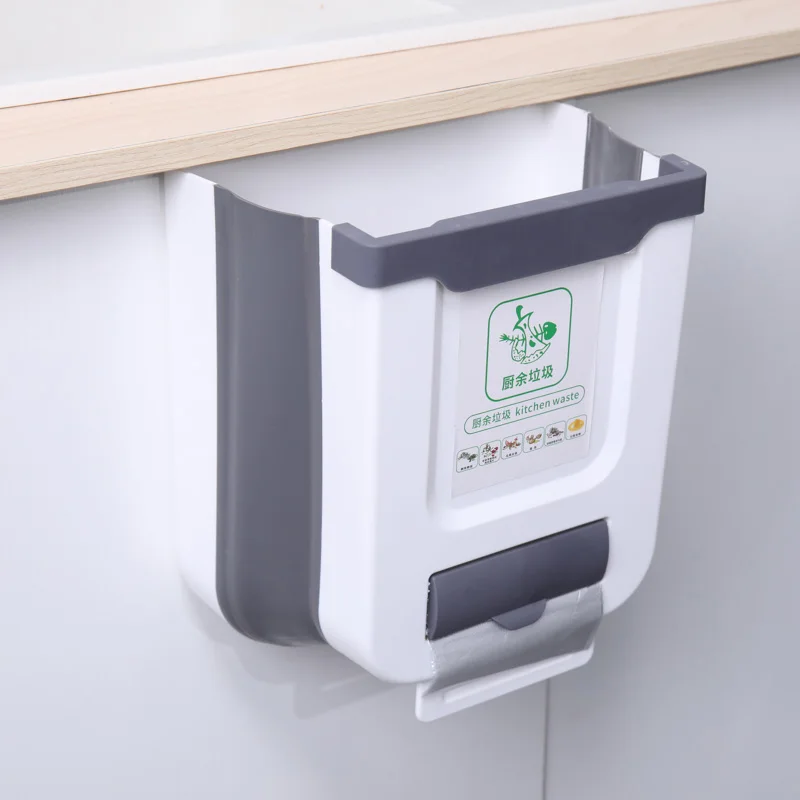 2022 Folding Garbage Can Wall Mounted Collapsible Foldable Kitchen Hanging Trash Bin Basurero Plegable