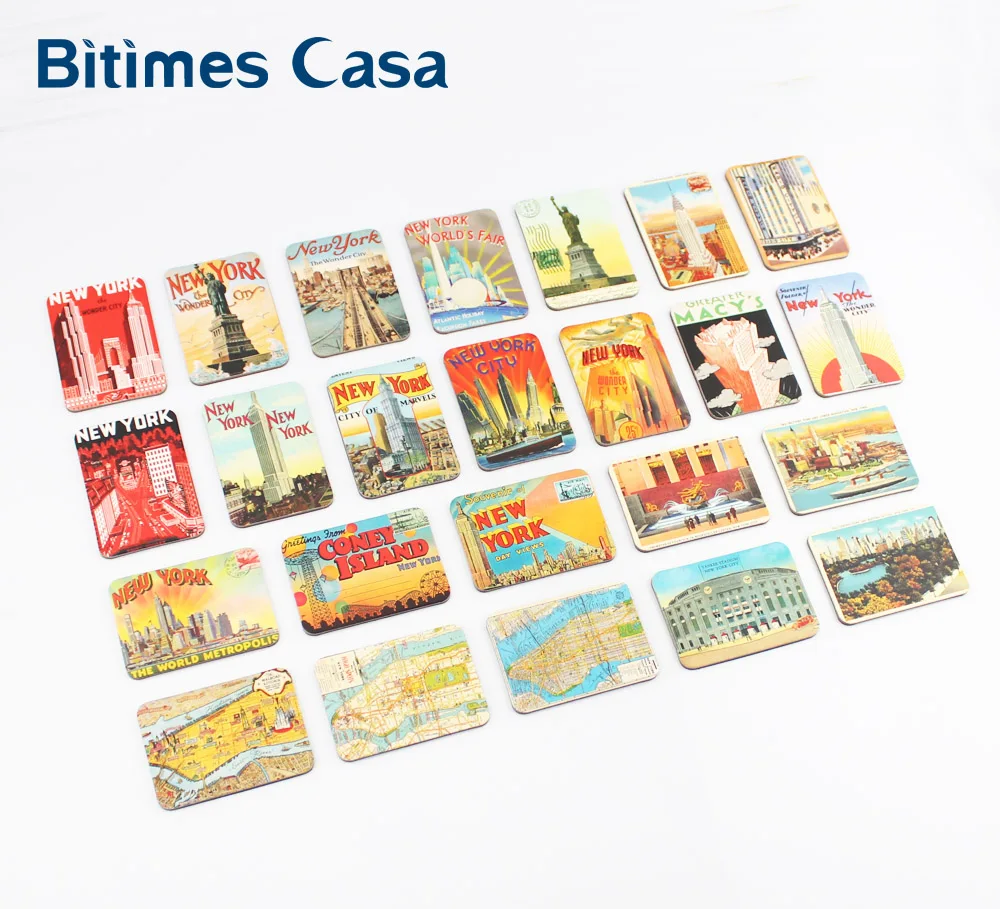Old Fashion  New York Scenic Refrigerator Fridge Magnets 24pcs/Set For Home Decoration Travel Souvenir Magnetic Sticker