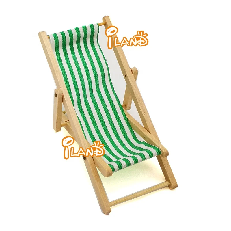 Iland Dollhouse Miniature  Beach Chair 1:12 Doll House Miniature Wooden Garden Lawn Furniture
