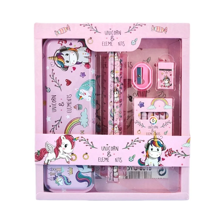 School kids gifts supply cartoon cute kawaii unicorn stationery set for girls
