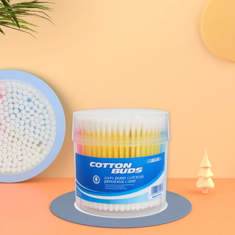 Оптовая продажа, ватные палочки Q-tips розового, синего, желтого цветов для чистки ушей, ватные палочки OEM