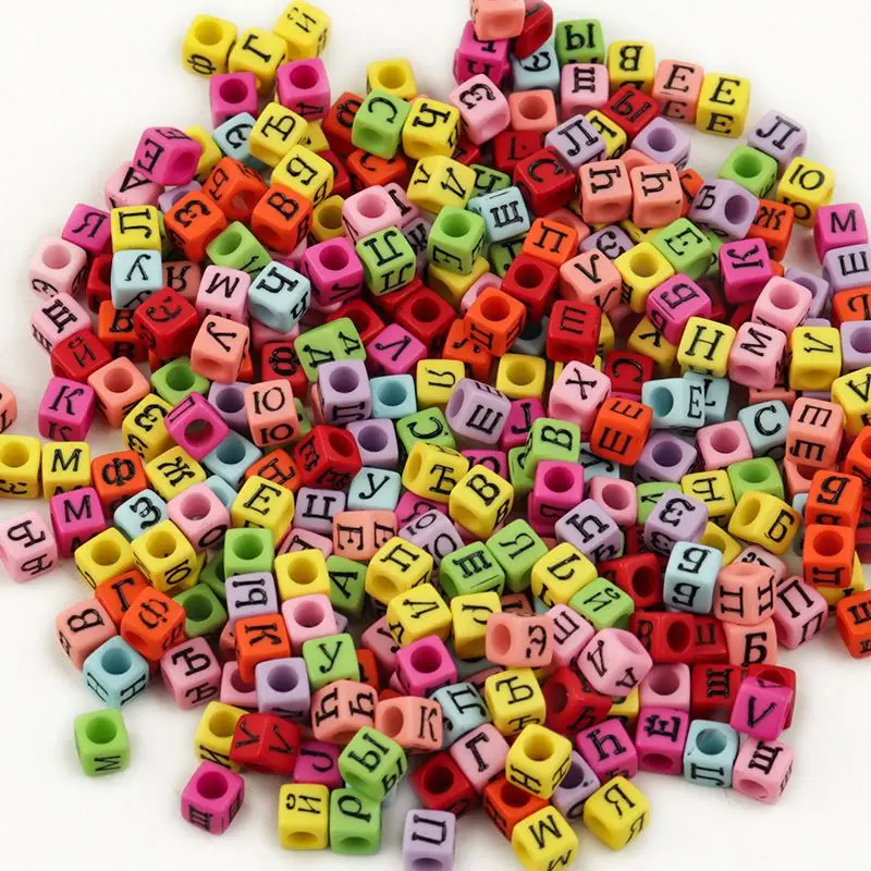 AC1174 500g/bag 6MM Russian Letter Acrylic Beads Square Russia Alphabet Cube Loose Spacer Beads For DIY Jewelry Making Bracelet