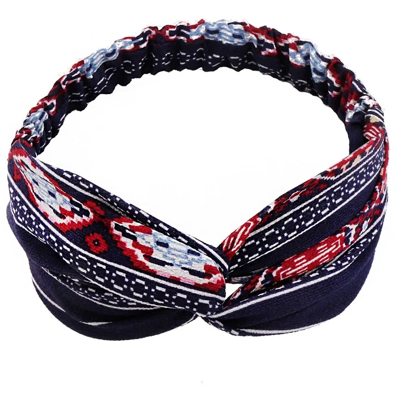 wholesale Hot Sale Silk Satin Knot Elastic Hair Band Vintage Cross Hair Accessories Bohemian Headband For Women And Girl