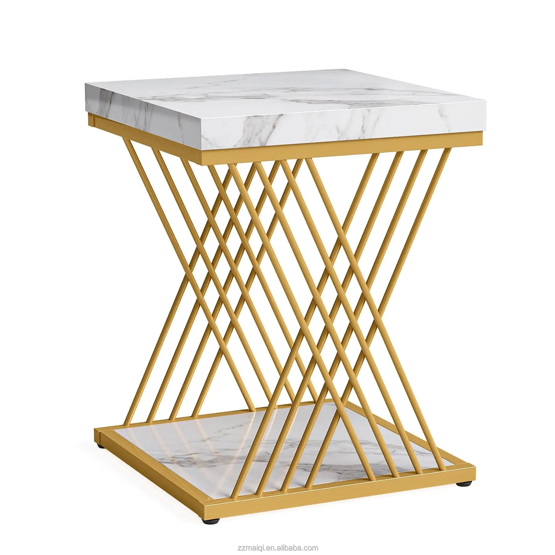 Tribesigns Wholesale MDF Wooden Metal Modern Italian Design Luxury Gold Marble Coffee Bedside Sides Tables