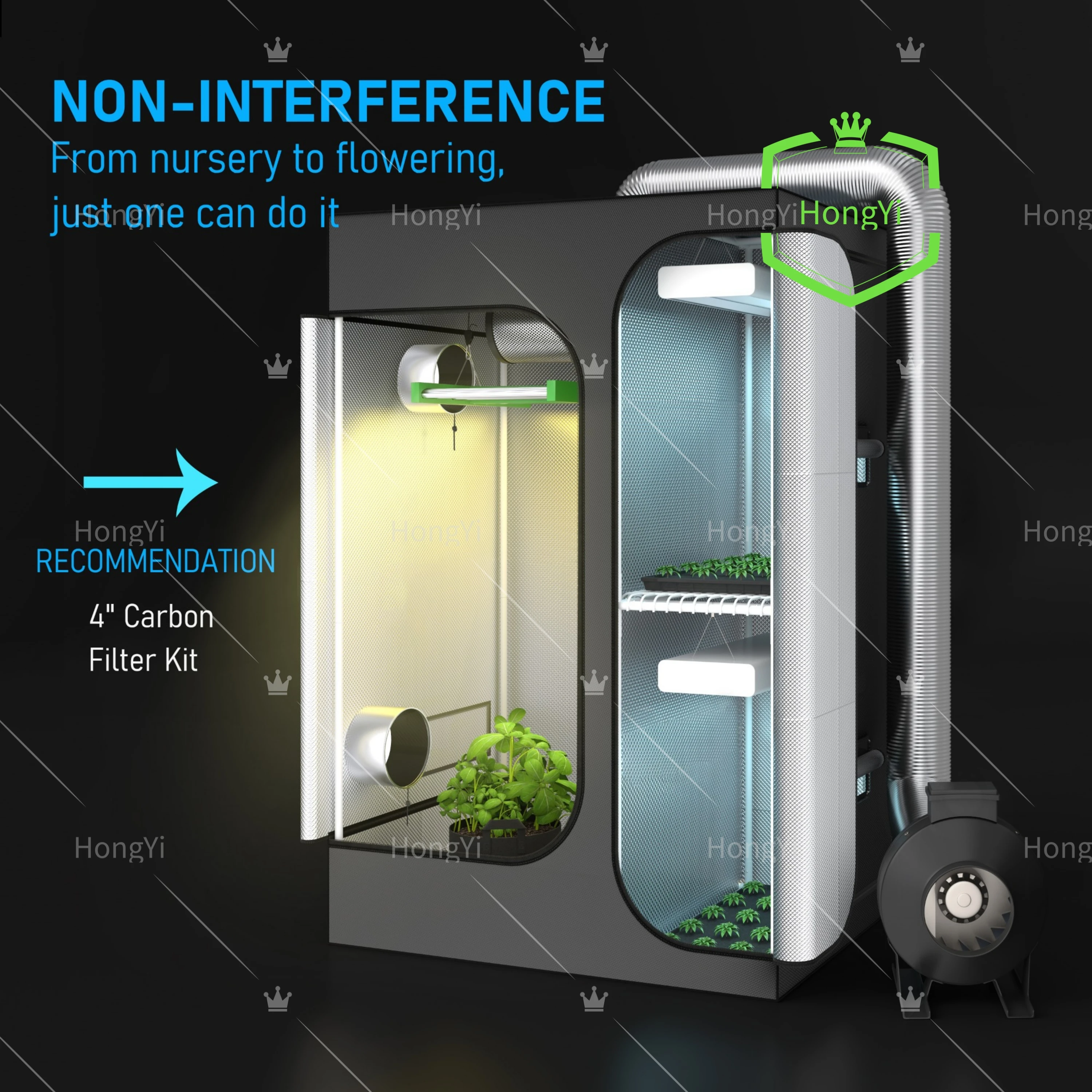 HongYi Supply Customized Easily Install Fabric 2-in-1 Planting Grow Tent Grow Box for Plants Greenhouse system