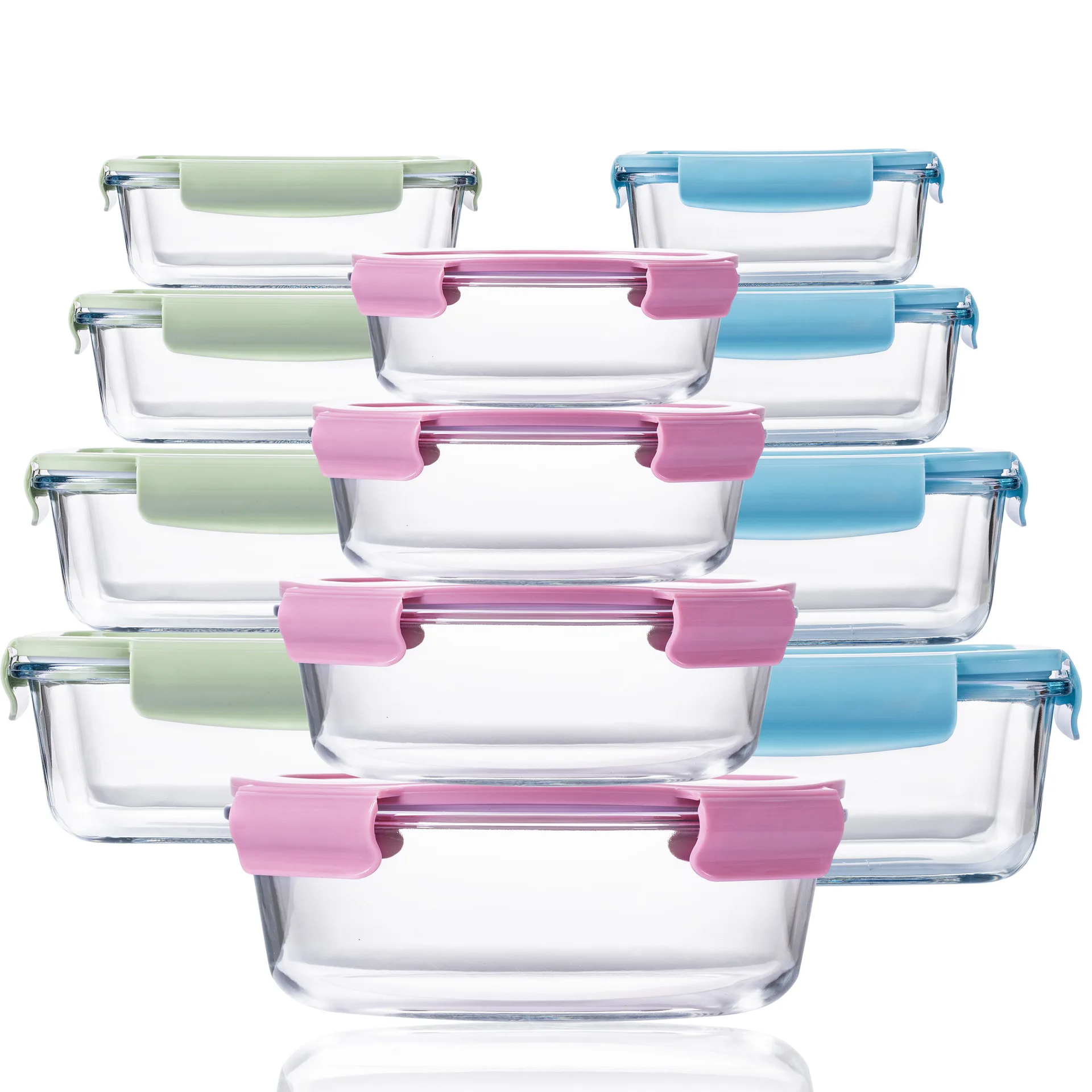 Set Of 12 3-Different Colors Leakproof Heatable Lunch Box Borosilicate Food Glass Storage Container Set With Airtight Lid