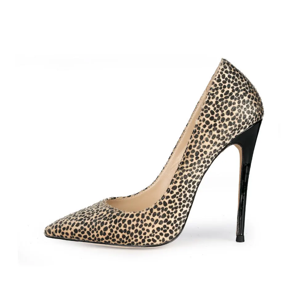 Plus size leopard print Leather pointed toe 12.5 cm High Heel Ladies Pumps