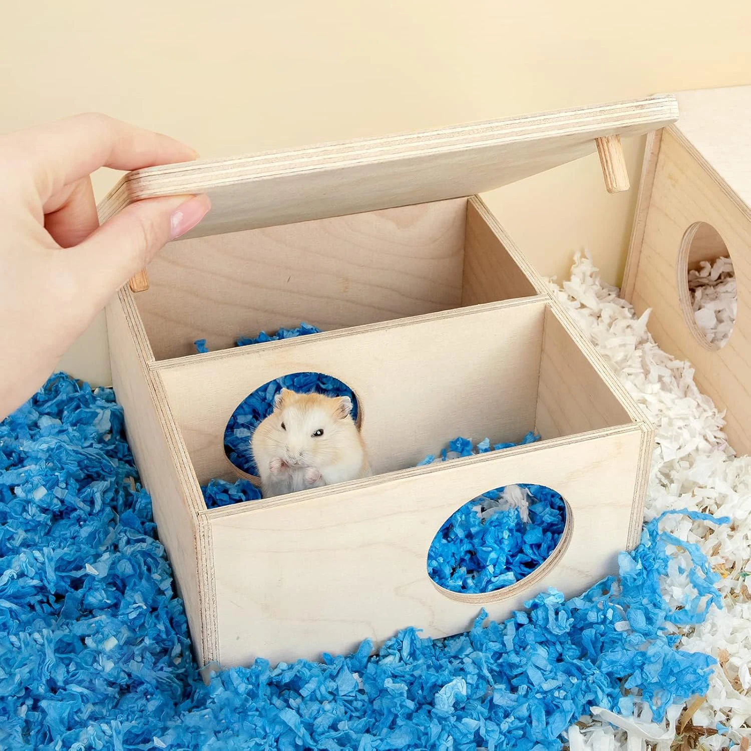 Birch Chamber-Maze Hamster Hideout Polished Woodland House Habitat for Small Pets Including Mice Gerbils Hamsters