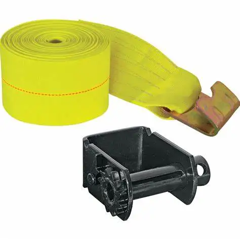 Custom Size 4 Inch 30ft Winch Lashing Strap with Black Flat J Hook 5500 lbs WLL Polyester Steel PES Ratchet Strap