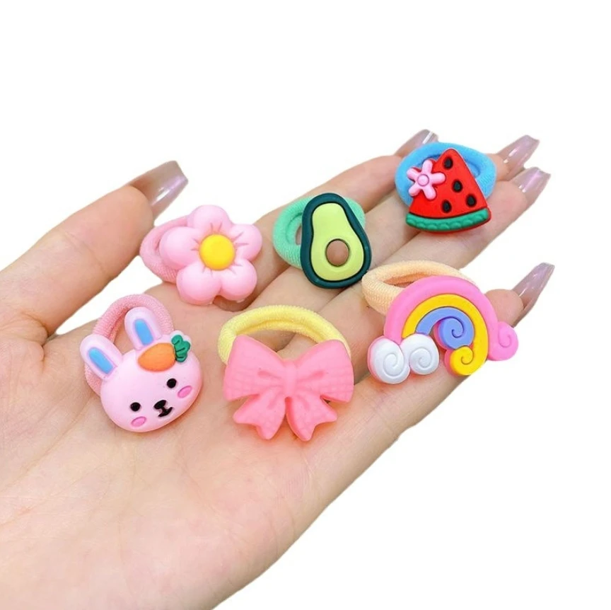 Wholesale 20Pcs/Bag Children Candy Color Elastic Rubber Bands Girls Colorful Small Fruit Towel Hair Ties Kids Flower Hair Rope