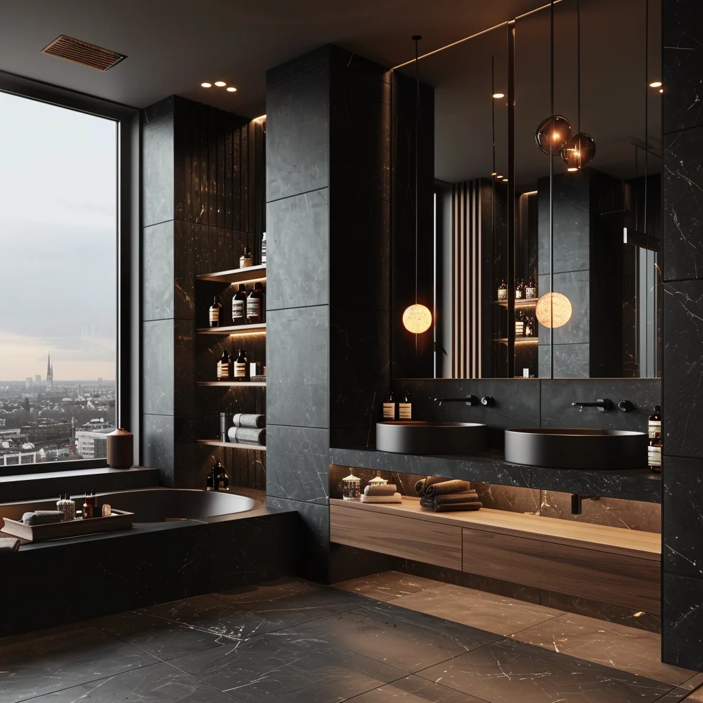 Custom Luxury Marble Modern Wall Mounted Wooden Floating Bathroom Cabinet Vanity Set With Led Mirror Modern