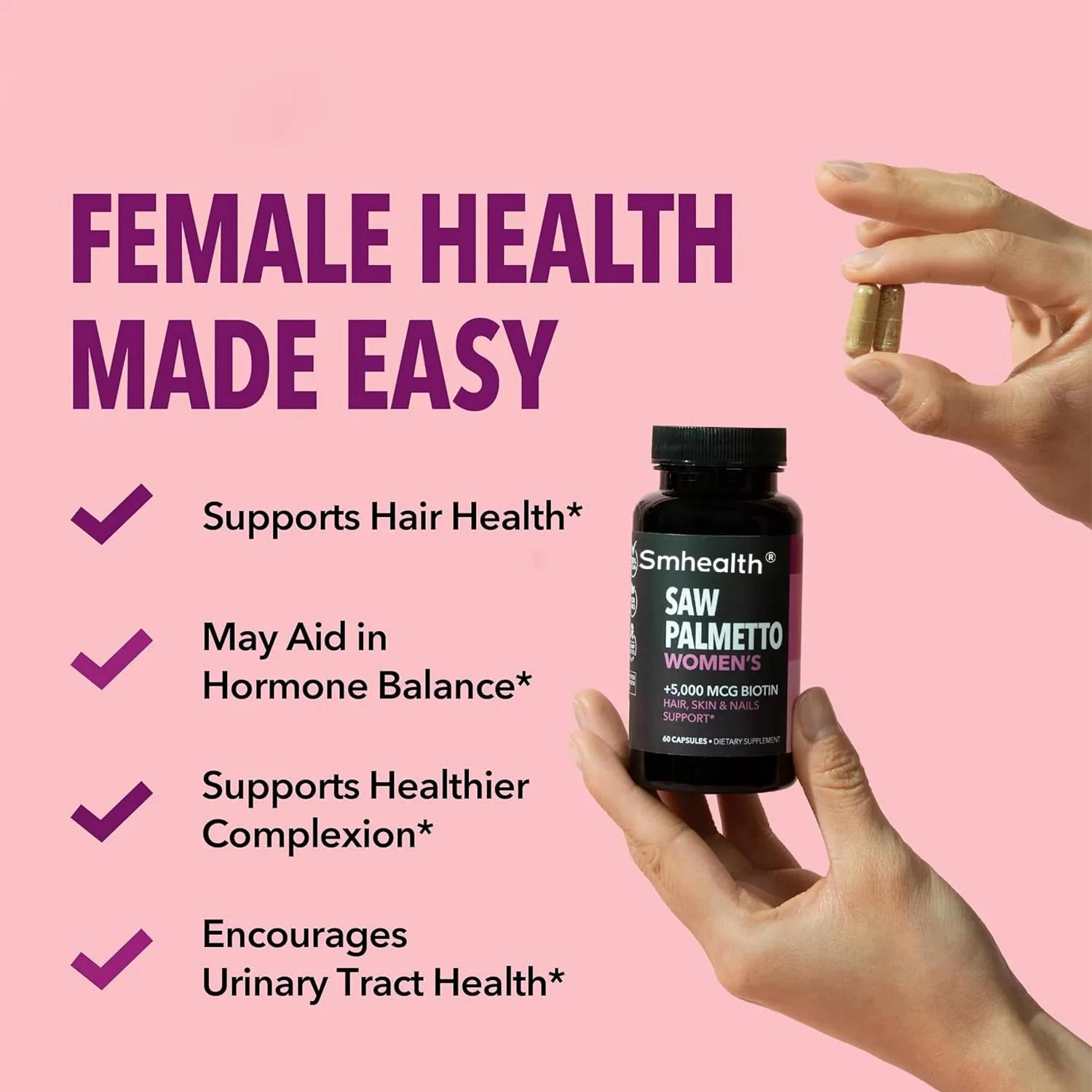Wholesale Saw Palmetto Supplements for Women DHT Blocker Hair Health Vitamins Supports Stronger Appearance of Hair for Women