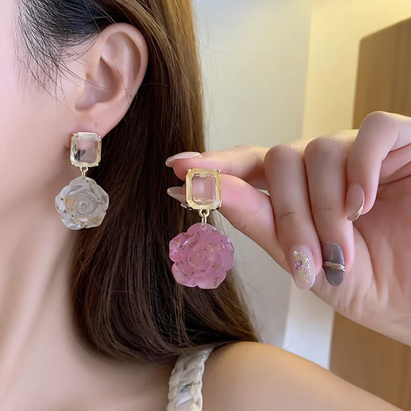 2024 Vintage Style Dainty Prism Pop Bright Gem Spectrum Splash Dazzle Flowers Shape Earrings Multiple Colors Accessory Drops