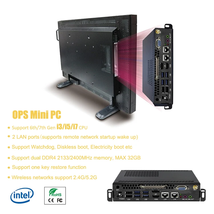 Безвентиляторный индивидуальный OPS i5 i3 i7 Mini PC 4k промышленный компьютер с win10 os mini