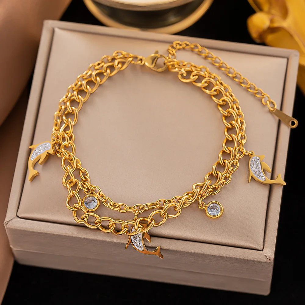 Stainless Steel  Gold Color Thick Chain Bracelet For Women Fashion Charm Link Bangle Jewelry Party Wedding Gifts